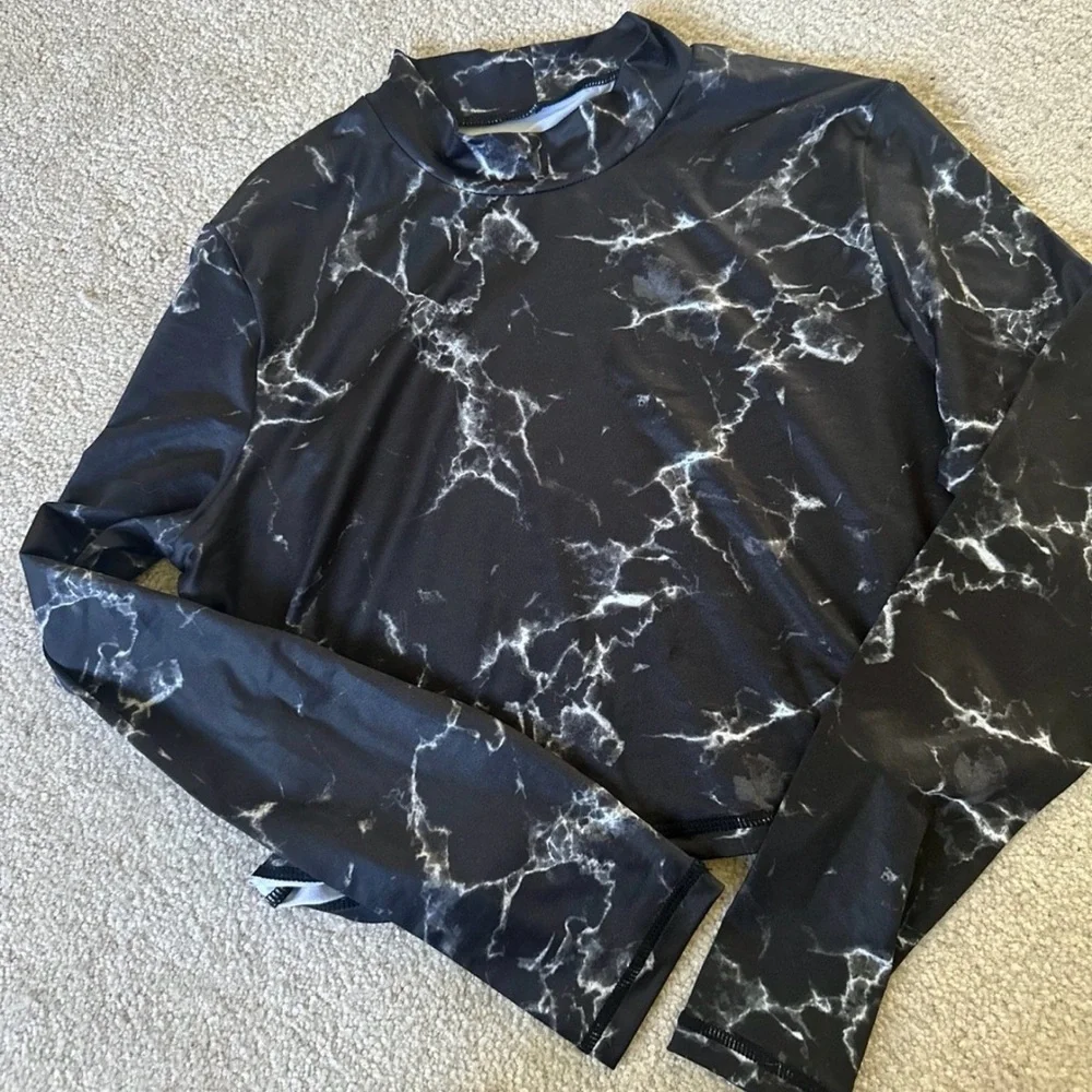 Buffbunny Collection Black Marble Print Long Sleeve Top size large - Picture 1 of 1